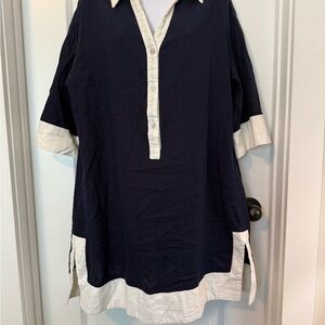 Cynthia Rowley Blue and White Casual Button Down dress with Contrast Trim